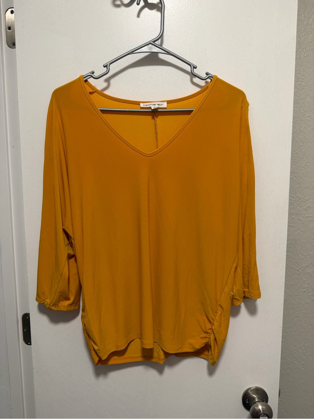 PerSeption Concept V-Neck Tunic Top in Mustard Yellow